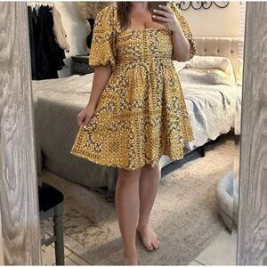 Abercrombie and Fitch Emerson Poplin Puff Sleeve Yellow Floral Mini Dress Size M